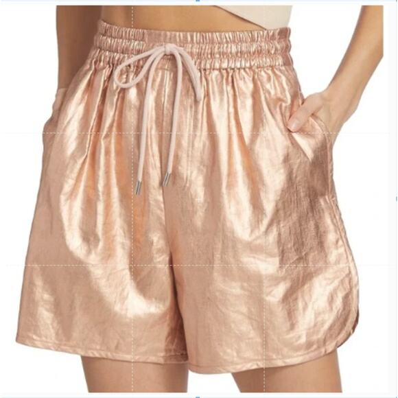 ALC Ryder Metallic Linen Shorts XS Rose Gold High Waist Pull-On Resort Travel